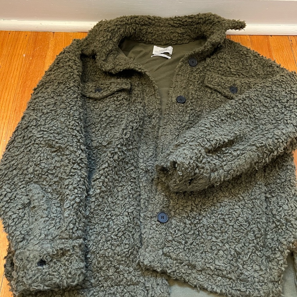 Urban Outfitters Olive Teddy Jacket